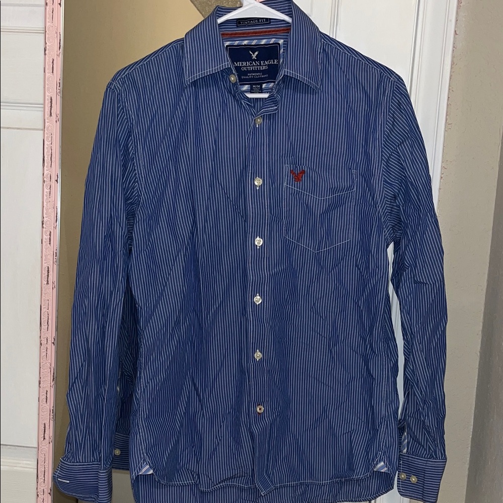 American Eagle Navy Striped Vintage Fit Shirt